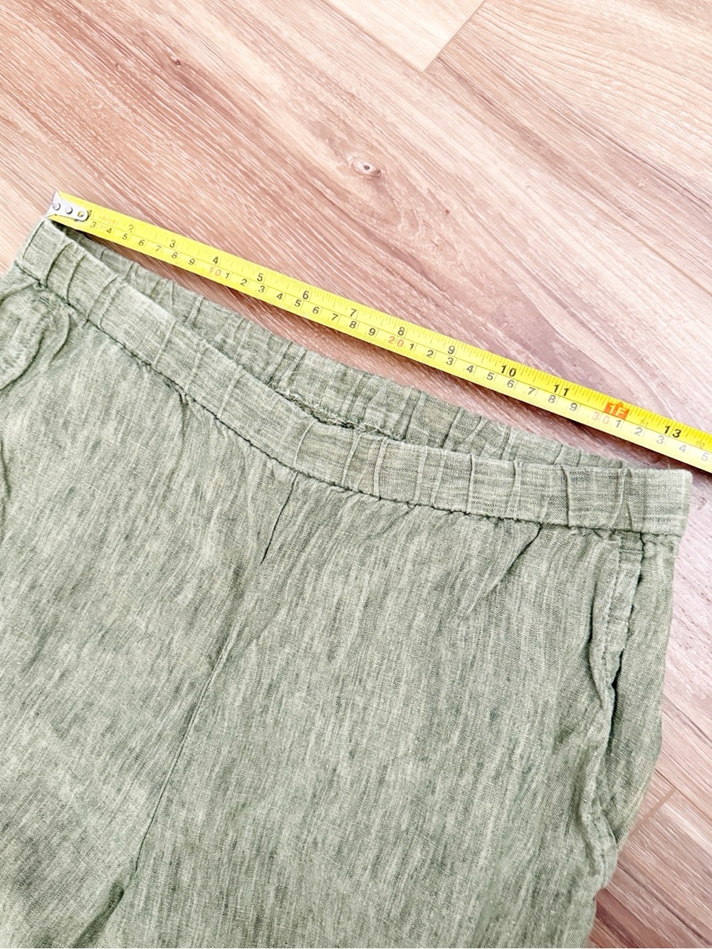Organic Linen Casual Olive Green Linen-Blend Capri Pants - Picture 6 of 12